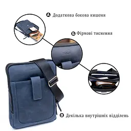 Сумка чоловіча планшет на два відділення вінтажна шкіряна SHVIGEL 11284 синя - мініатюра 8