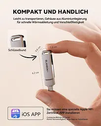 MFi USB-накопичувач 256GB 3-в-1 (USB-C/Lightning/USB) для iPhone 15, iPhone/iPad/Android/PC/ноутбука - мініатюра 2