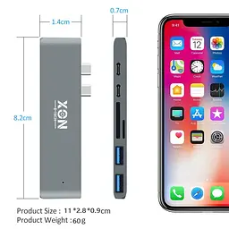 USB-хаб XON SmartHub Pro 7 в 1 (HDMI, SD/TF, 2xType-C, 2xUSB3.0) Сірий (UHCCP074300G 5191) - мініатюра 4