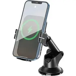 Автомобільний тримач XO WX027 (15W/Wireless Charger), Black - мініатюра 2