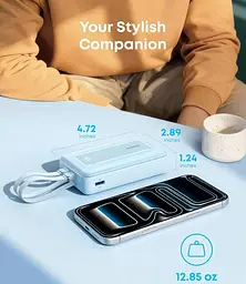 Повербанк Anker 20000 mAh 45W Power Bank з вбудованими кабелями швидка зарядка PD наскрізна зарядка LED дисплей УМБ Рожевий - мініатюра 10