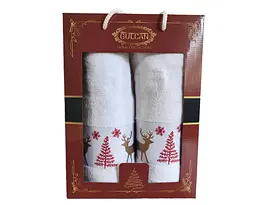 Набір новорічних рушників Gulcan 50x90+70х140 Merry Christmas White