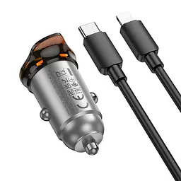 Автомобільний зарядний пристрій Hoco NZ16 Type-C PD 30W metal grey + кабель Type-C to Lightning - мініатюра 5
