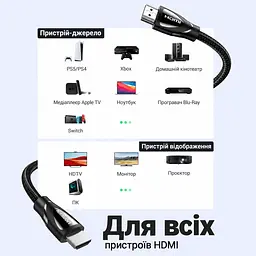 Кабель HDMI UGREEN HD140 2.1 8K 60 Гц 5 м чорний (80405) - мініатюра 3