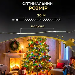 Гірлянда Роса нитка 200 LED довжина 20 м USB, мультиколор GarlandoPro USB200L20MWML - мініатюра 13