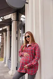 Жіноча сорочка для вагітних стилю oversize в клітинку для майбутніх мам Siena L - XL (46 - 48) Lullababe червоний - мініатюра 8