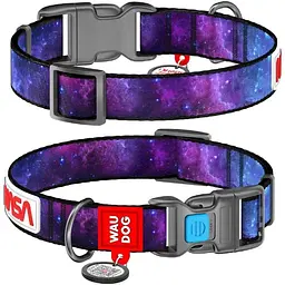 Нашийник для собак Waudog Nylon нейлоновий c QR паспортом малюнок NASA21 пластиковий фастекс S