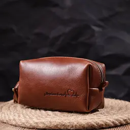 Косметичка невеликого розміру з гладкої шкіри на блискавці Серце Grande Pelle 16762 світло-коричнева - мініатюра 8