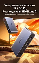 Розподільник відеосигналу UGREEN CM694 сплітер 1 вхід 2 виходи HDMI 2.1 8K 60 Гц 4K 240 Гц (25149) - мініатюра 12