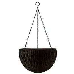 Уцінка. Горщик для рослин Keter Rattan hanging sphere з ланцюжком коричневий (7290106924567)