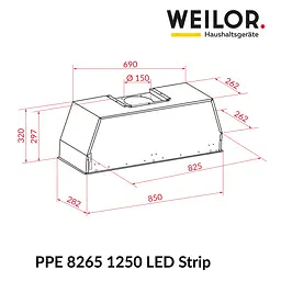 Витяжка повновбудована WEILOR PPE 8265 SS 1250 LED Strip - мініатюра 11