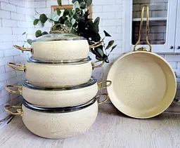 Набір каструль O.M.S. Collection 3024 9 предметів з гранітно-мармуровим покриттям Cлонова кістка - мініатюра 4