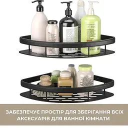 Кутова полиця для ванної на присосках, підвісна полиця для душової чорна - мініатюра 5