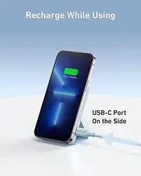 Магнітний павербанк Anker MagGo 622 5000 mAh з бездротовою зарядкою та підставкою Бездротовий павербанк блакитний - мініатюра 5