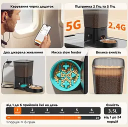 Автоматична годівниця для котів HoneyGuardian S25 3,5 л Wi-Fi, Чорний - мініатюра 3