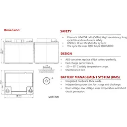 Акумулятор Ritar LiFePO4 12V (12.8V/50Ah/640Wh) (R-LFP 12.8V 50Ah) [168177] - мініатюра 4