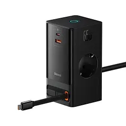 Зарядний пристрій Baseus PowerCombo Digital PowerStrip 65W подовжувач із кабелем чорний - мініатюра 2