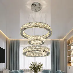 Підвісна LED-люстра Diasha 7896/500+400+300CH з трьома кришталевими кільцями, пультом, 70 W, CH, 53 см, 12-20m2