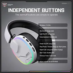 Навушники Onikuma бездротові ігрові з Bluetooth 5.3 RGB підсвітка з мікрофоном геймерська гарнітура для ПК Білий - мініатюра 6
