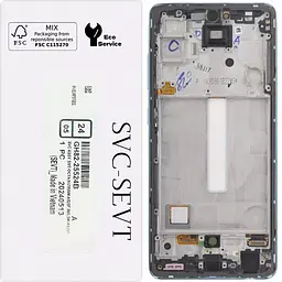 Дисплей Samsung A525 Galaxy A52 /A526 чорний, Amoled, оригінал, сервісне пакування, з рамкою синього кольору, Awesome Blue, GH82-25754B
