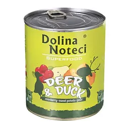 Вологий корм для собак Dolina Noteci Superfood з м'ясом оленя та качки, 800 г