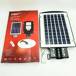Ліхтар вуличний акумуляторний світильник 10000mAh з пультом на сонячній батареї LED Solar Street Light 90W UKC 7142 - мініатюра 10