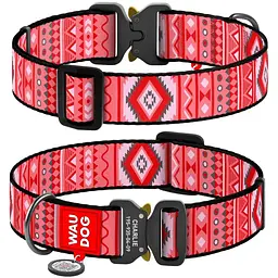 Нашийник для собак Waudog Nylon Етно червоний, з QR паспортом, металева пряжка-фастекс, XXL, 43-70х3,5 см - мініатюра 3