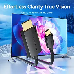 Кабель USB 2.0 Type-C M - HDMI M, 2.0m 4K 60 Гц PVC Black Vention - мініатюра 7