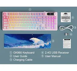 Клавіатура MageGee GK960 RGB Wireless (6971969729032) Pink/White (G-000004398) - мініатюра 8