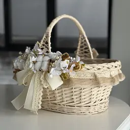 Великодній кошик 38х28см hand-made MIS LT бежевий з бежевим декором великий - мініатюра 3