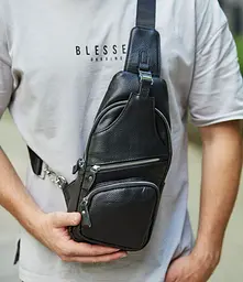 Сумка-слінг чоловіча на плече 17х32х7 шкіряна для міста TIDING BAG MK16094 чорна 17 см - мініатюра 8