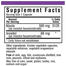 Вітамін В3 нiацин Bluebonnet Nutrition без iнфузату 500 мг 60 вегетаріанських капсул - мініатюра 2