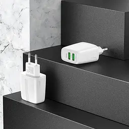 Блок живлення адаптер мережевий Hoco Yizhan Dual Port N12 2 USB 3 A QC 3.0 18 W білий - мініатюра 3