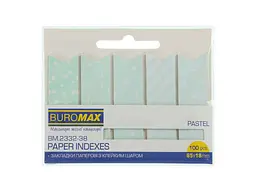 Закладки BUROMAX паперові PASTEL, з клейким шаром, 65x18 мм, 100арк. м'ятні