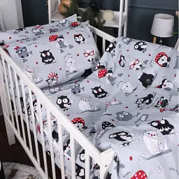 Простирадло MirSon Kids Time 17-0672 Silver Owlets бязь 150х200 см (2200010183900) - мініатюра 3