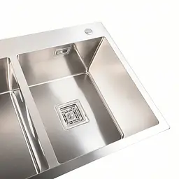 Кухонна мийка нержавійка Platinum Handmade HDB 78x48 на дві чаші (квадратний сифон,3.0/1.0), Нержавіюча сталь - мініатюра 4