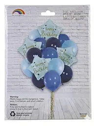 Набір надувних фольгованих кульок Happy Birthday декоративні для свят 12 шт Сині - мініатюра 2