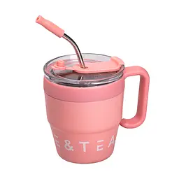 Термочашка Coffee & Tea 480 мл з трубочкою і подвійним відкриванням, рожевий Yiwu HP-14-23P - мініатюра 6