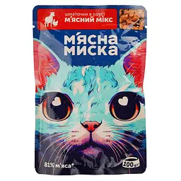 Вологий корм для котів М'ясна Миска шматочки в соусі м'ясний мікс 2.4 кг (24 шт. х 100 г) - мініатюра 2