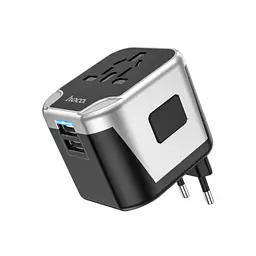 Мережевий фільтр живлення HOCO AC5 1 роз, 2 USB, 1.5м, чорний/сірий (AC5ABG) - мініатюра 2