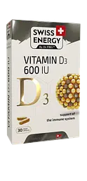 Вітамін D3 для імунітету, D3 600 IU, 15 мкг (600 МО), 30 веганських капсул Swiss Energy vit0003283
