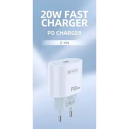 Мережевий зарядний пристрій Celebrat C-H4 Portable Type-C 20W Charger White - мініатюра 2
