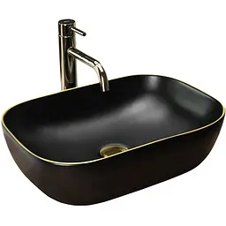 Умивальник Rea Belinda black mat T gold edge накладний REA-U9659, Чорний матовий