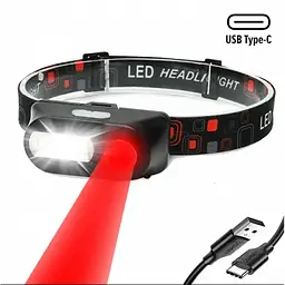 Ліхтар налобний з червоним і білим світлом акумуляторний BL-1804-RED+COB - мініатюра 2
