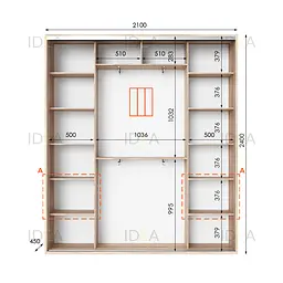 Шафа-купе Idea серія 3 210 x 45 x 240 см Дуб сонома Дзеркало - мініатюра 2