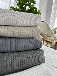 Покривало Zeintex Косичка бавовняне темно-сіре 230х320 см - мініатюра 2