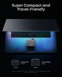 Мережевий зарядний пристрій Anker GaNPrime Charger 160W 3xUSB-C PD3.1 + екран сірий (A2687341) - мініатюра 6