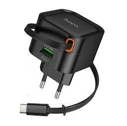 МЗП Hoco C154A Changer PD20W+QC3.0 charger with telescopic cable(EU) Black
