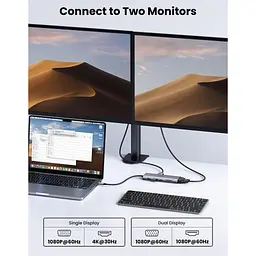 Концентратор Ugreen USB3.1 Type-C to HDMI/VGA/USB 3.0х3/RJ45/SD/TF/PD/35мм TRRS 100W 10-in-1 (15601) - мініатюра 4