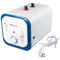 Водонагрівач Willer PU10RF Cubus, білий/синій, 1500W, 10л, мокрий ТЕН, горизонтальний, механічне керування, під мийкою,